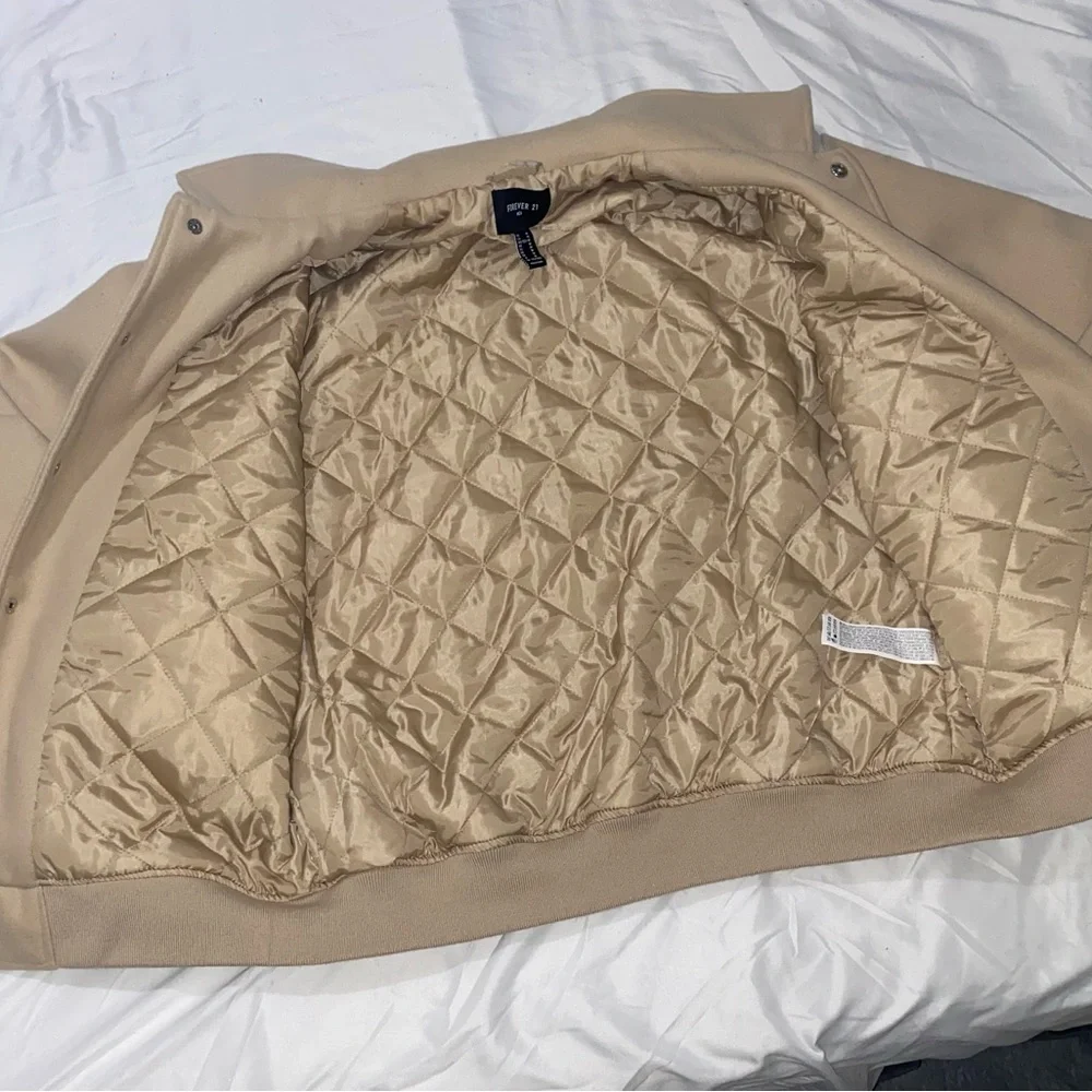 Forever 21 Tan and White Varsity Jacket with Ribbed Accents - Picture 3 of 4